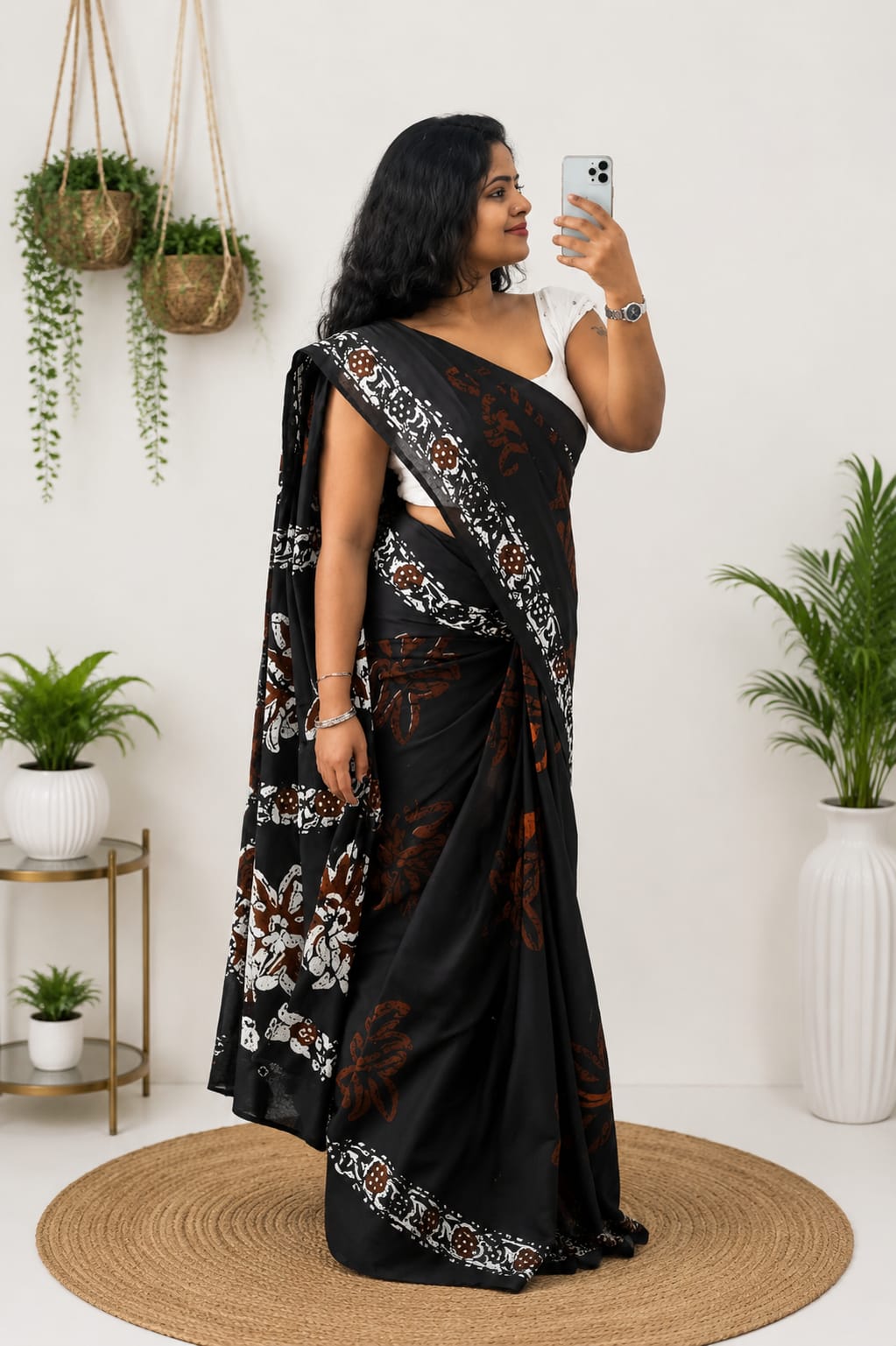 Mulmul Cotton Saree (Earthy Paisley) — Authentic handwoven Mulmul Cotton Weave casual South Indian saree from Sringaram online boutique, ideal for lightweight daily luxury and professional office wear