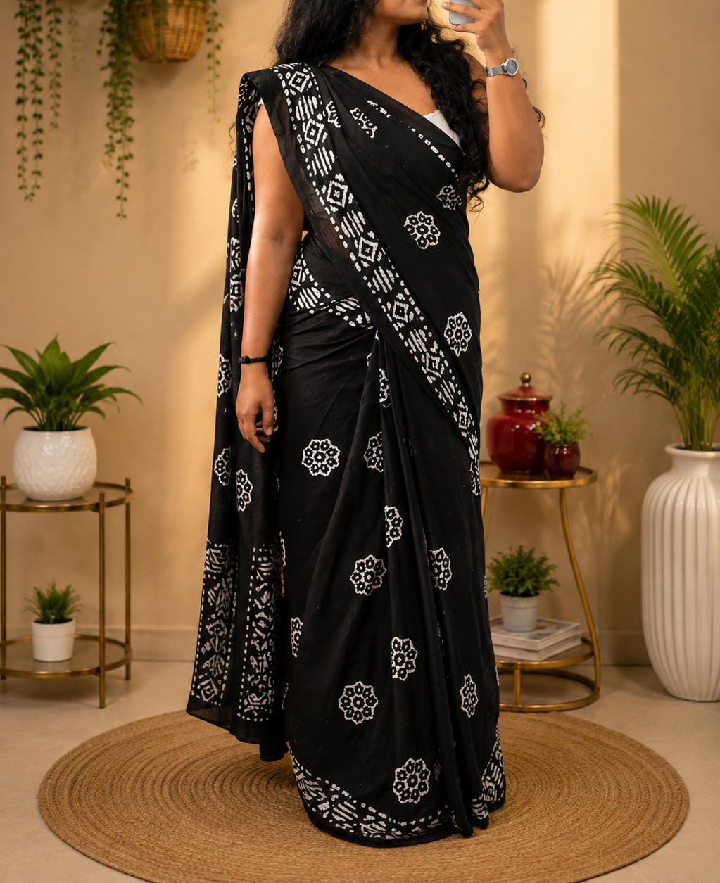 Mulmul Cotton Saree (Pastel Botanical) — Authentic handwoven Mulmul Cotton Weave casual South Indian saree from Sringaram online boutique, ideal for lightweight daily luxury and professional office wear