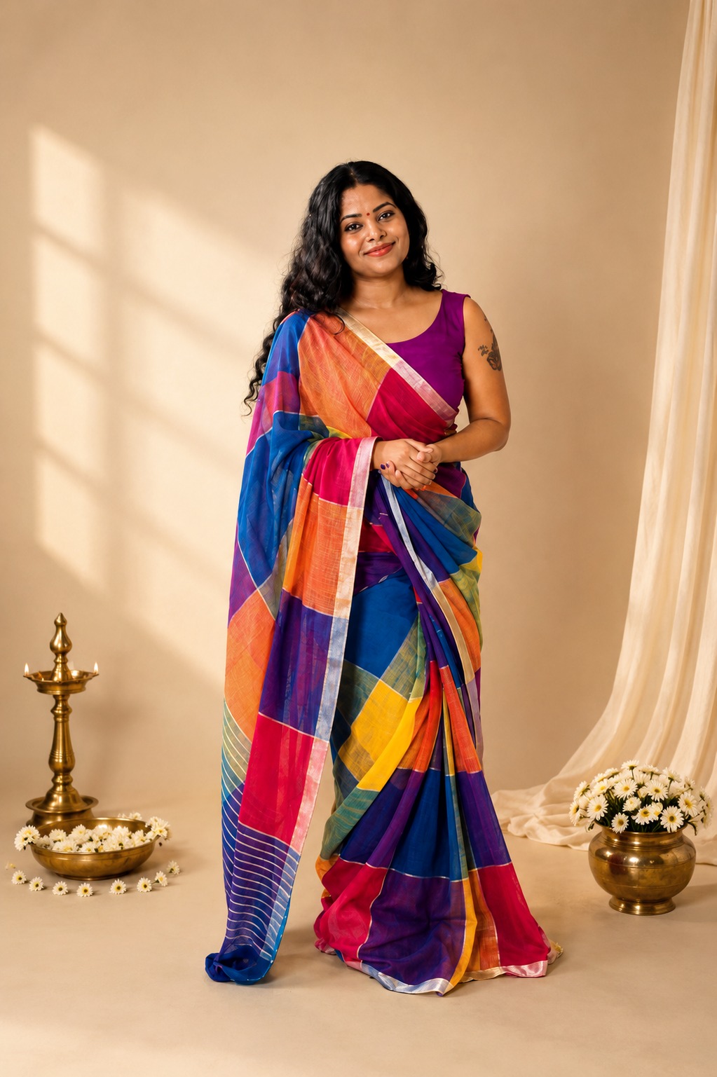 Premium Cotton Linen Saree (Breezy Dual Tone) — Authentic handwoven Cotton Linen Blend casual South Indian saree from Sringaram online boutique, ideal for lightweight daily luxury and professional office wear